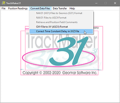 TrackMaker31 Menu & Correct Time Constant Delay in XYZ File Item